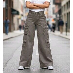 Hollister Cargo Pants Women Sz 00R (W24R) Ultra High Rise Baggy Gray Y2K Style